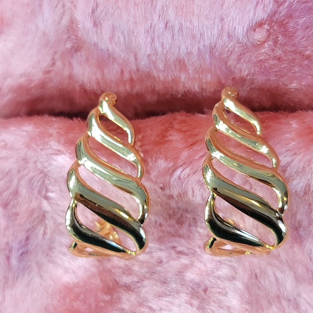 Monet Gold-Tone Twisted Earrings, Surgical Steel Posts- Vintage - Original Card